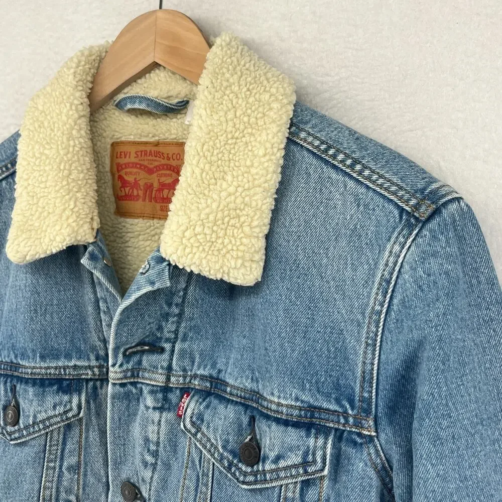 Levi's Light Blue Denim Sherpa Collar Jacket - Picture 7 of 16